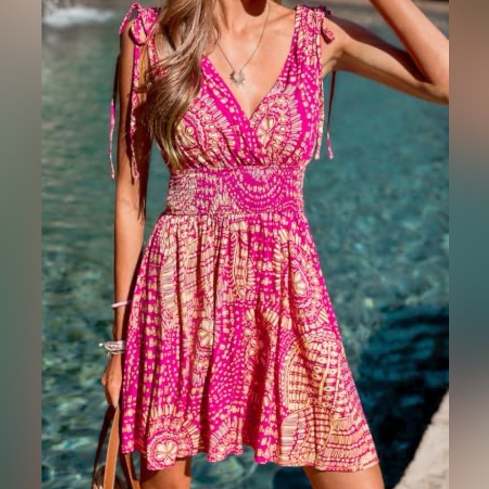 Vibrant pink and Gold Sleeveless Dress tags attached